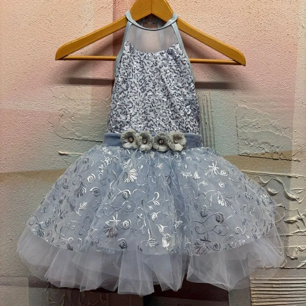 Weissman 15624 Blue Floral Ballet TuTu Dance Costume Embroidered Sequins Velvet